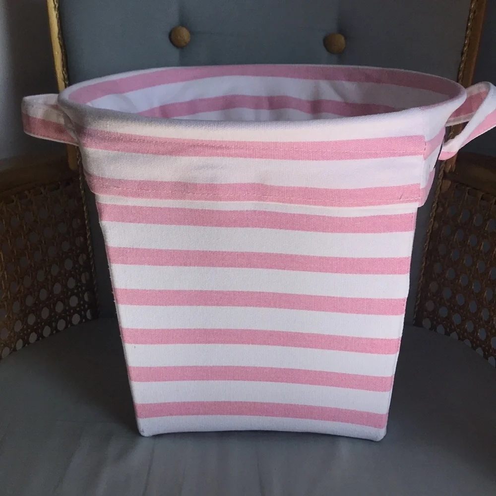 Pottery Barn Kids Pink & White striped 100 % cotton washable storage basket